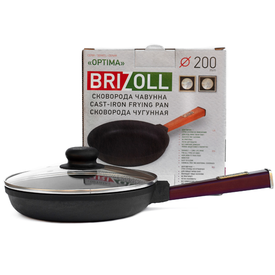 Сковородка Brizoll чугунная О 2035 - Р 20 см бордовая ручка