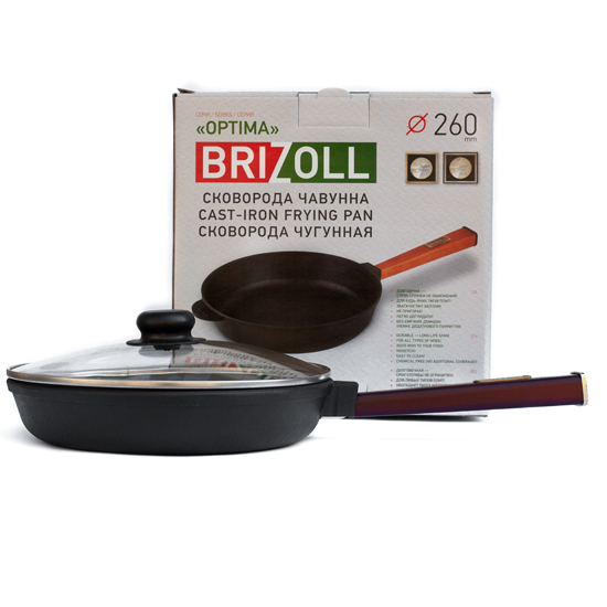 Сковородка Brizoll чугунная О 2640 - Р 26 см бордовая ручка