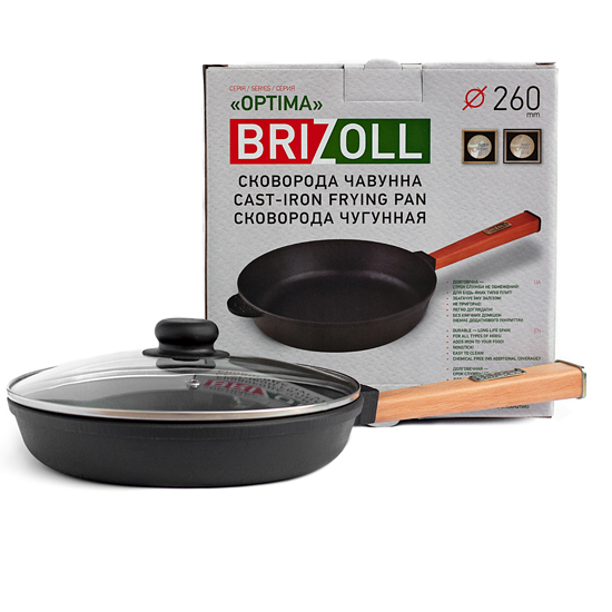 Сковородка Brizoll чугунная О 2640 - Р 26 см черная ручка