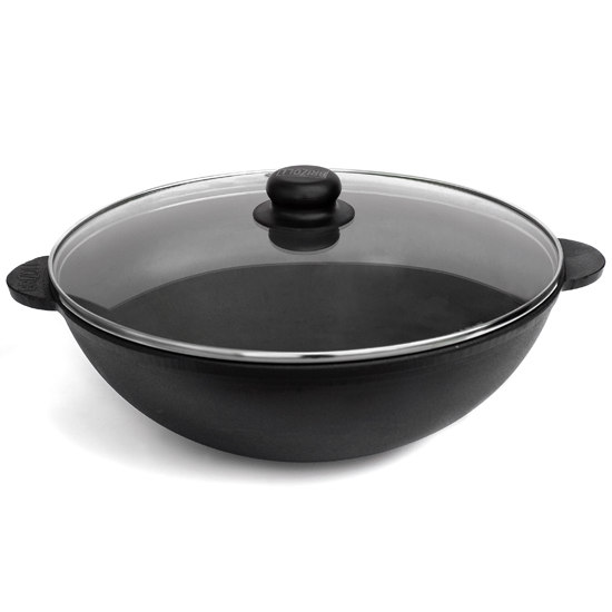 Сковородка Brizoll чугунная WOK W30-1 со стеклянной крышкой 4.7 л