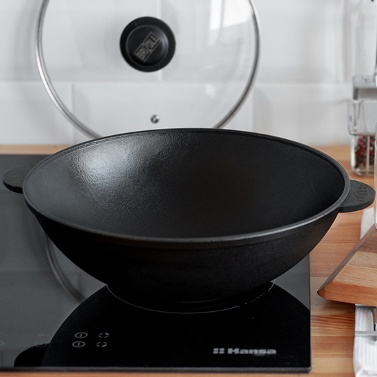 Сковородка Brizoll чугунная WOK W30-1 со стеклянной крышкой 4.7 л